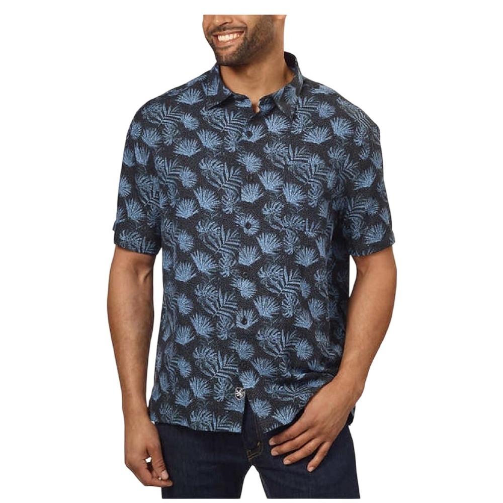 Nat Nast Shirt Mens XL Luxury Originals Black Blue Tropical Silk Blend EUC